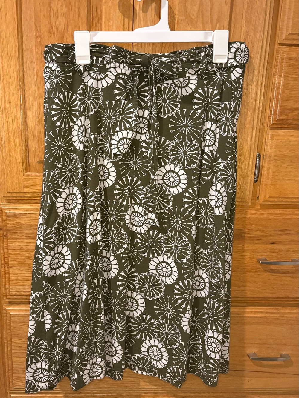 LOFT Olive Green Midi Skirt with White Floral Print